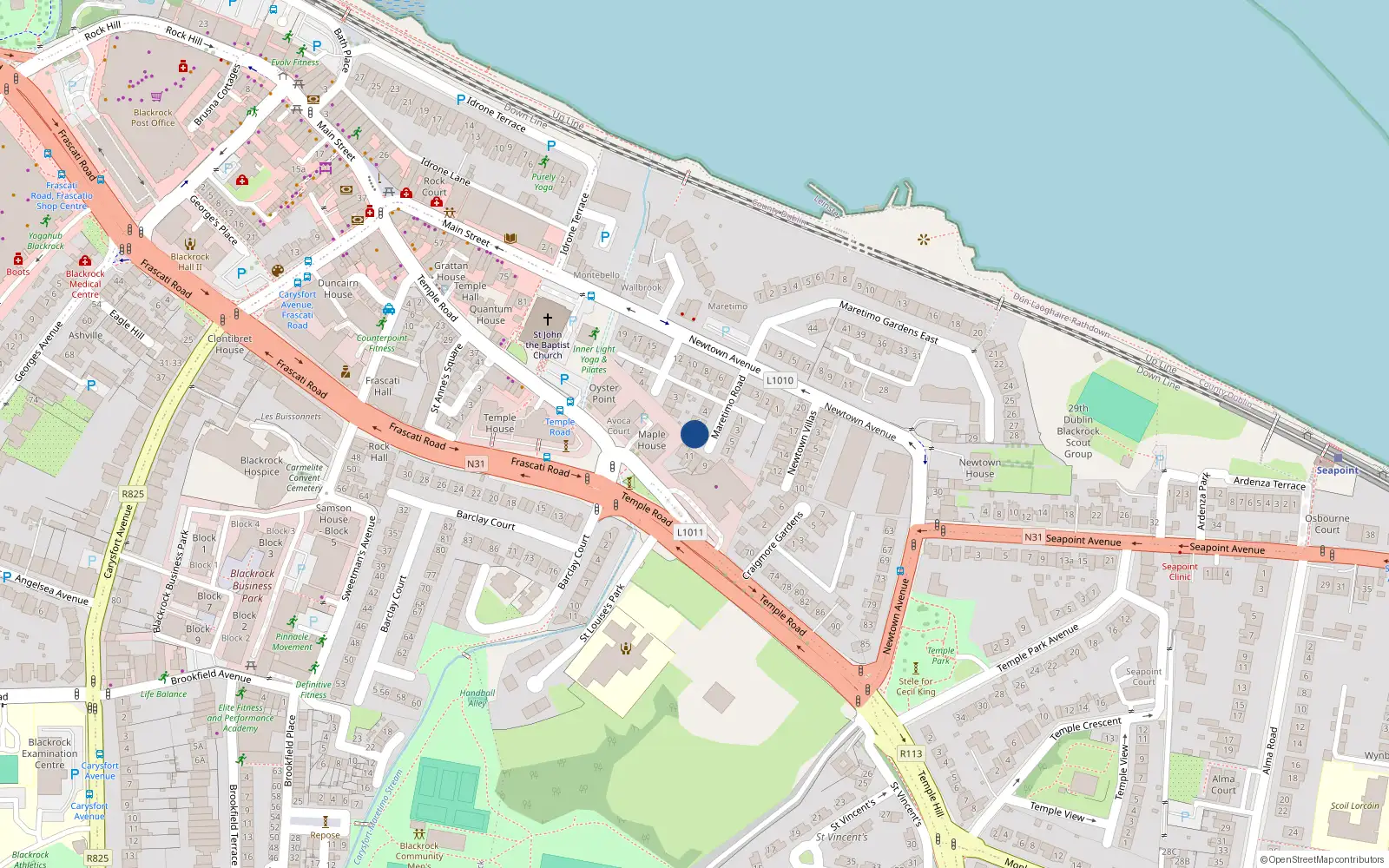 Overhead map showing the location of 8 Maretimo Road, Blackrock, Dublin