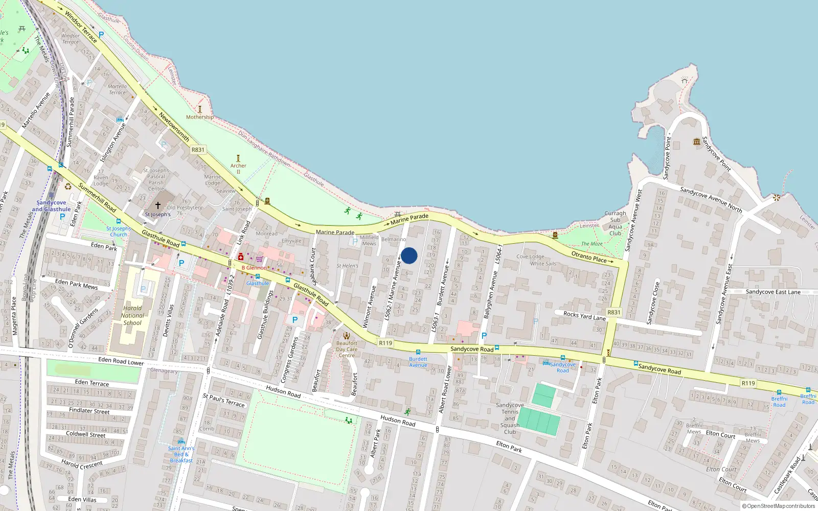 Overhead map showing the location of 8 Marine Avenue, Dublin
