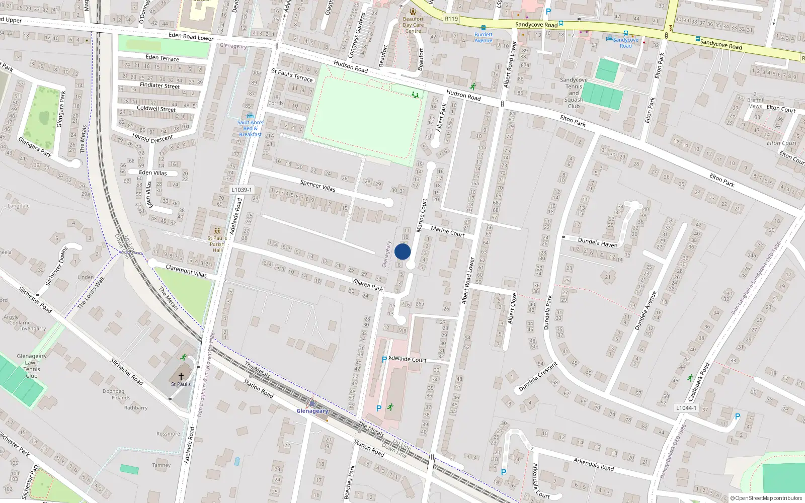 Overhead map showing the location of 8 Marine Court, Albert Road Lower, Sandycove