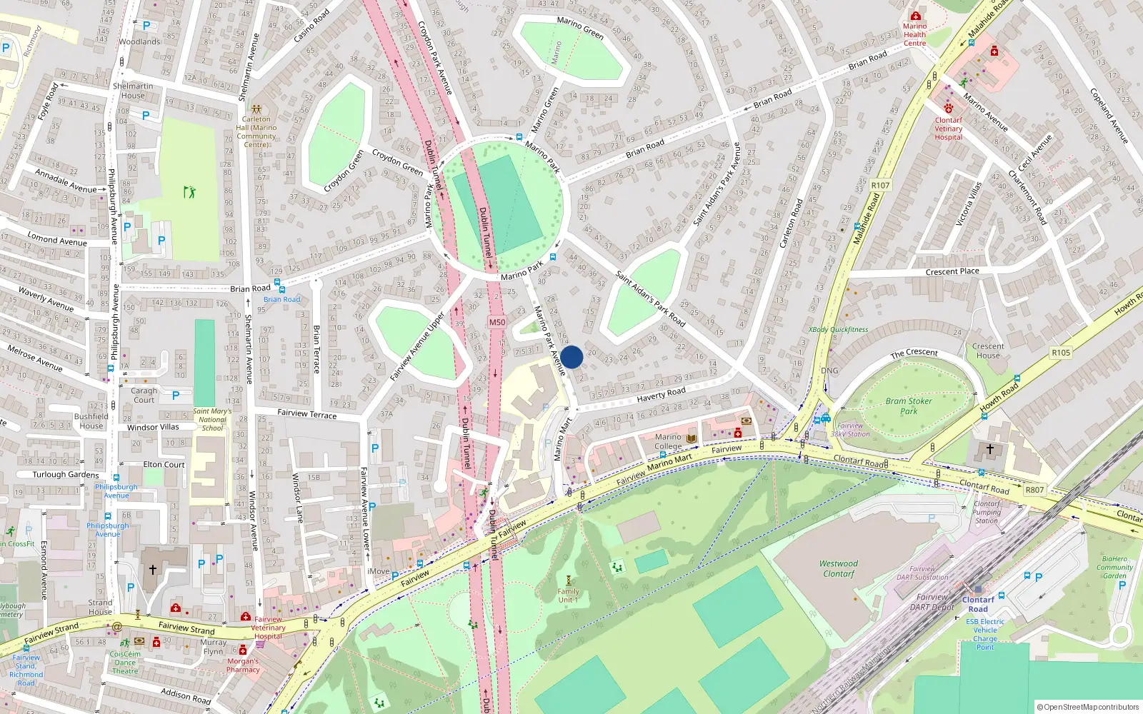 Overhead map showing the location of 8 Marino Park Avenue, Dublin 3