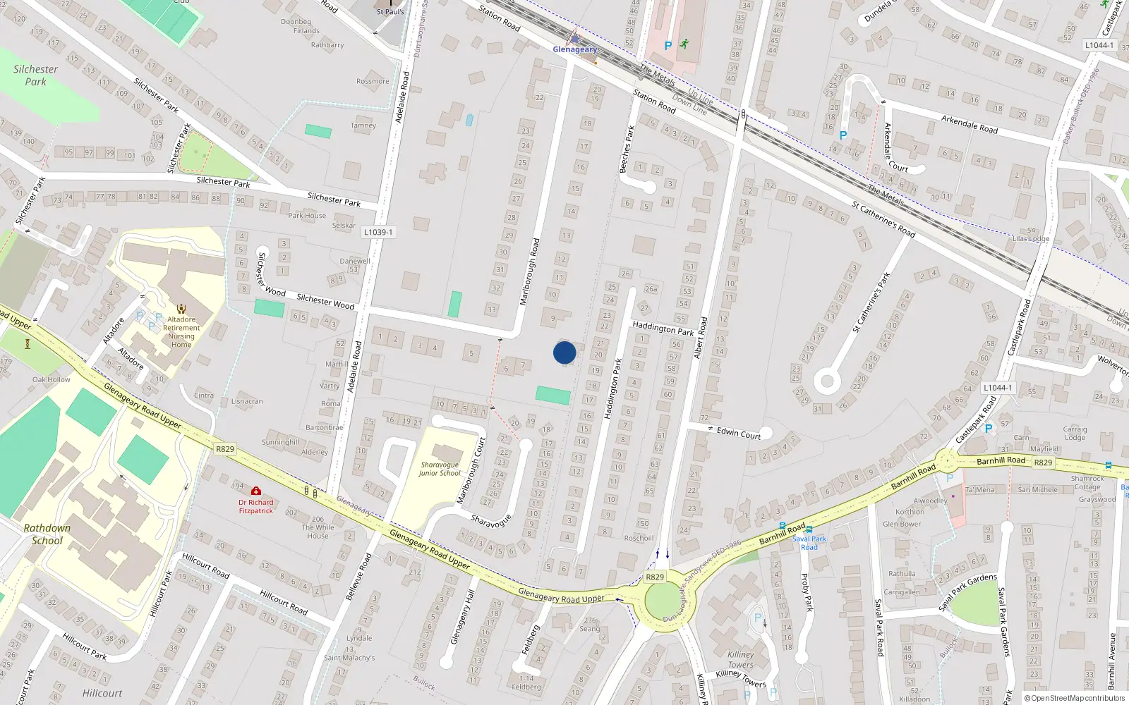 Overhead map showing the location of 8 Marlborough Road, Glenageary, Dublin