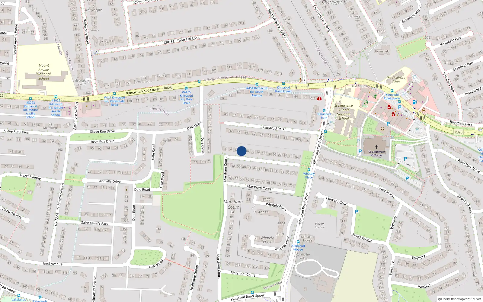 Overhead map showing the location of 8 Marsham Court, Stillorgan, Dublin