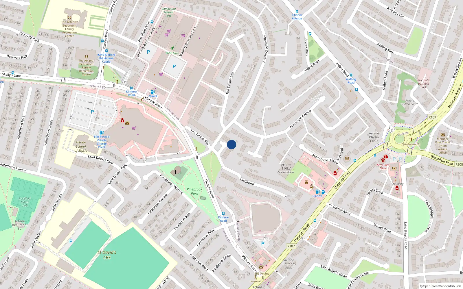 Overhead map showing the location of 8 Maryfeild Wood, Artane, Dublin 5
