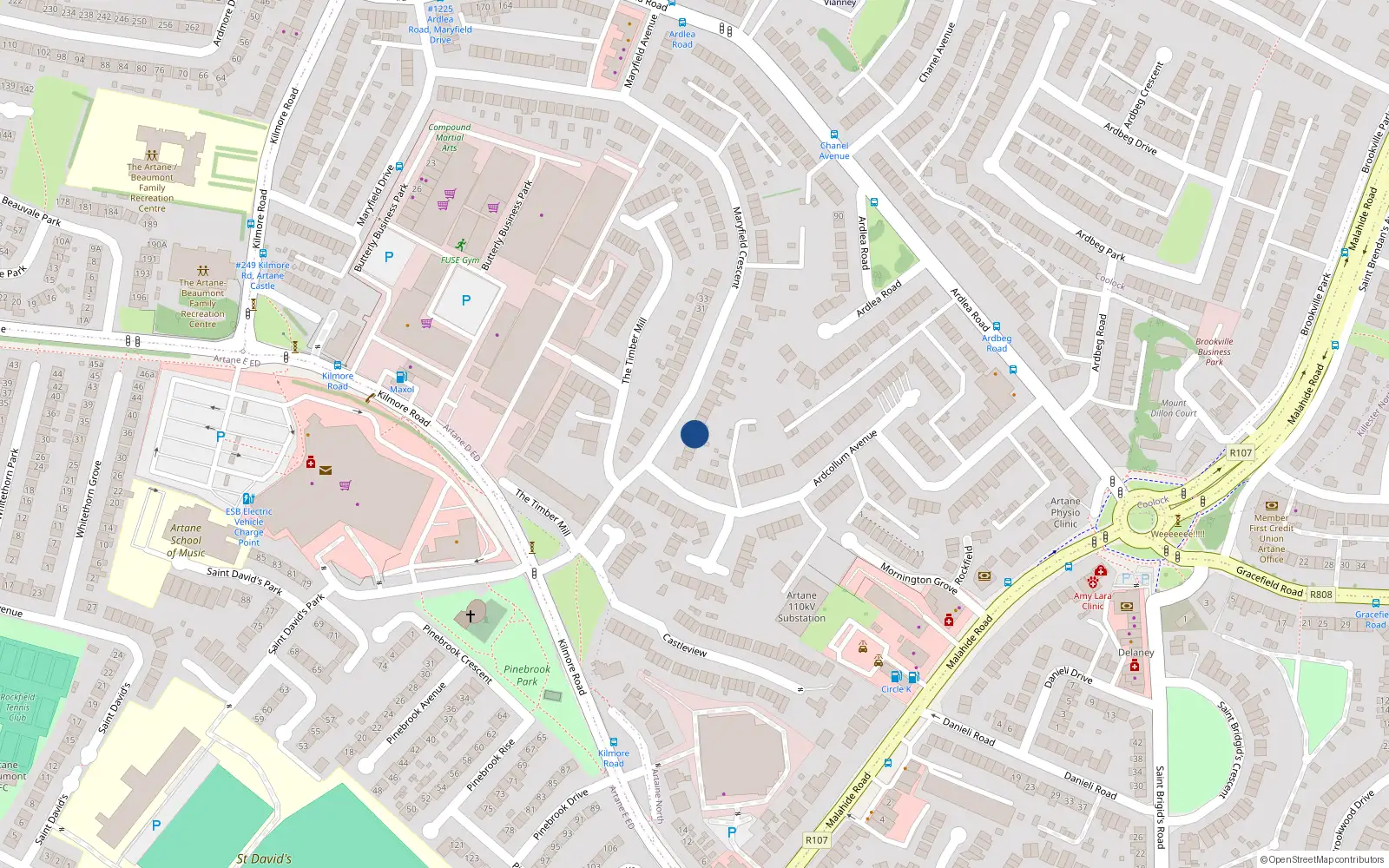 Overhead map showing the location of 8 Maryfield Crescent, Artane, Dublin 5