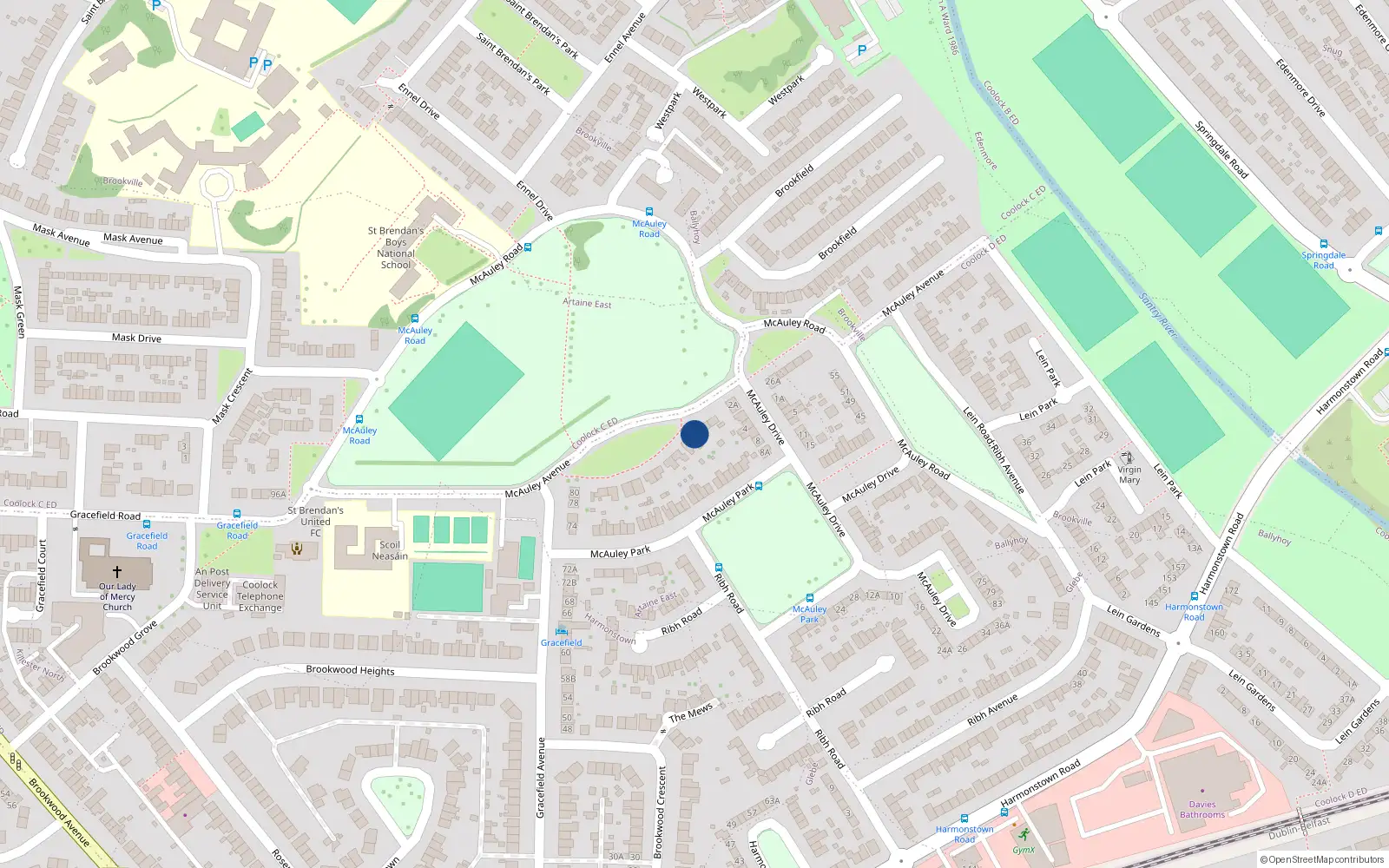 Overhead map showing the location of 8 McAuley Avenue, Dublin 5