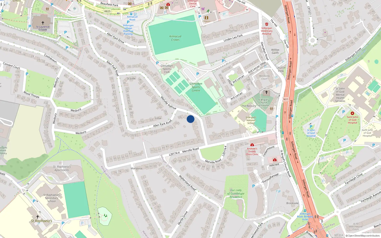 Overhead map showing the location of 8 Merville Avenue, Stillorgan, Co Dublin