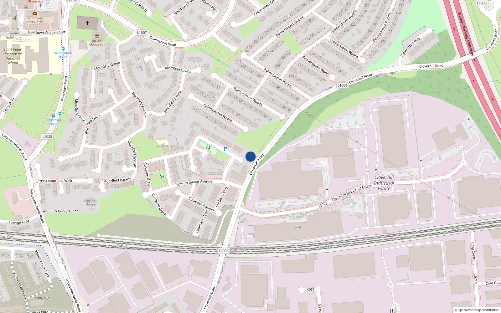 Overhead map showing the location of 8 Milford Manor Avenue, Dublin 22