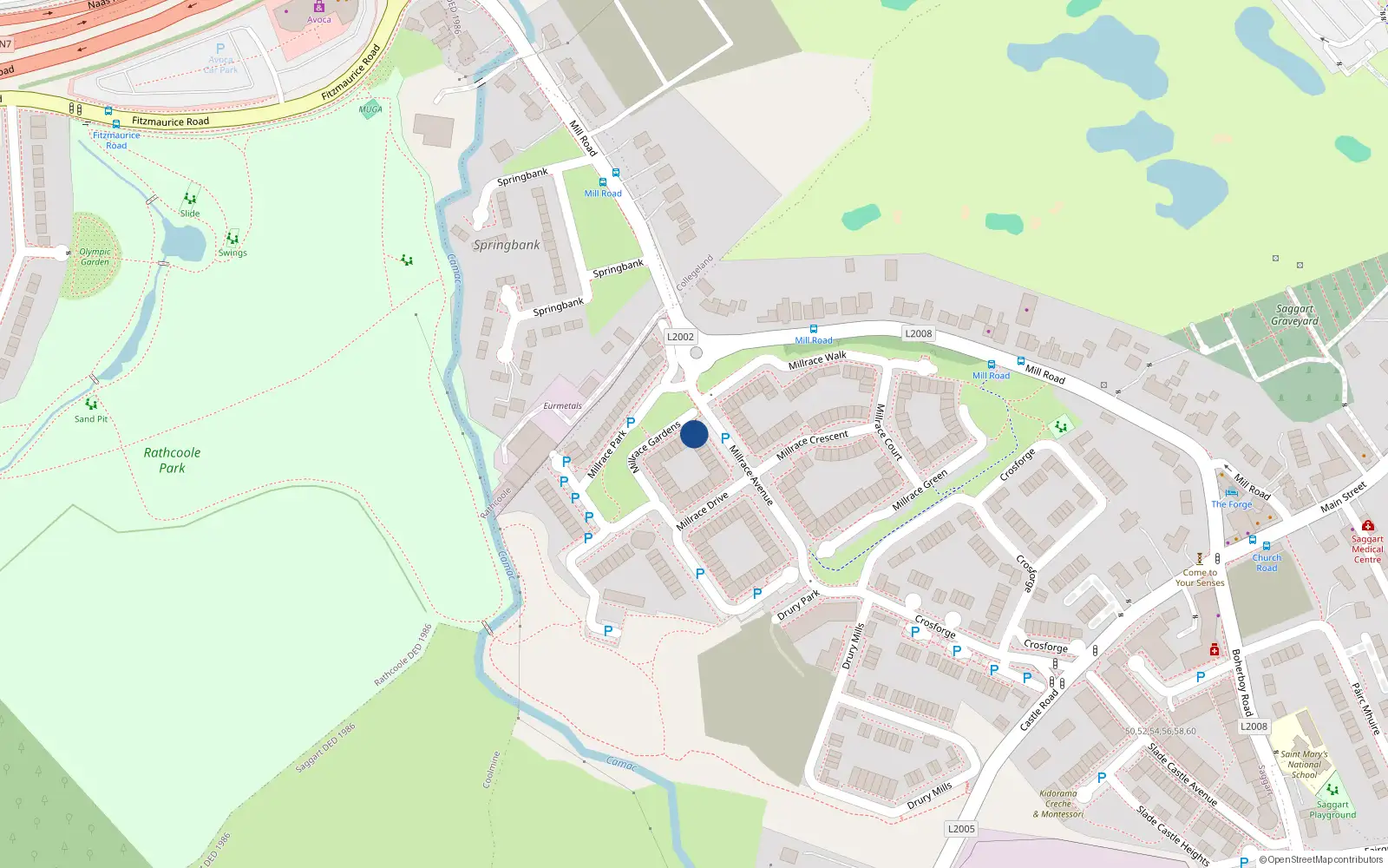 Overhead map showing the location of 8 Millrace Avenue, Saggart