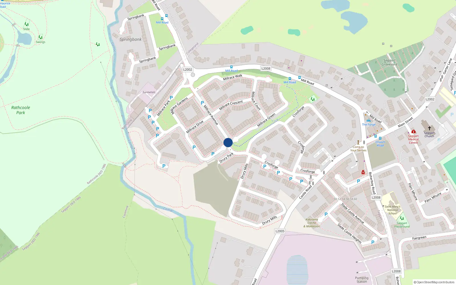 Overhead map showing the location of 8 Millrace View, Saggart