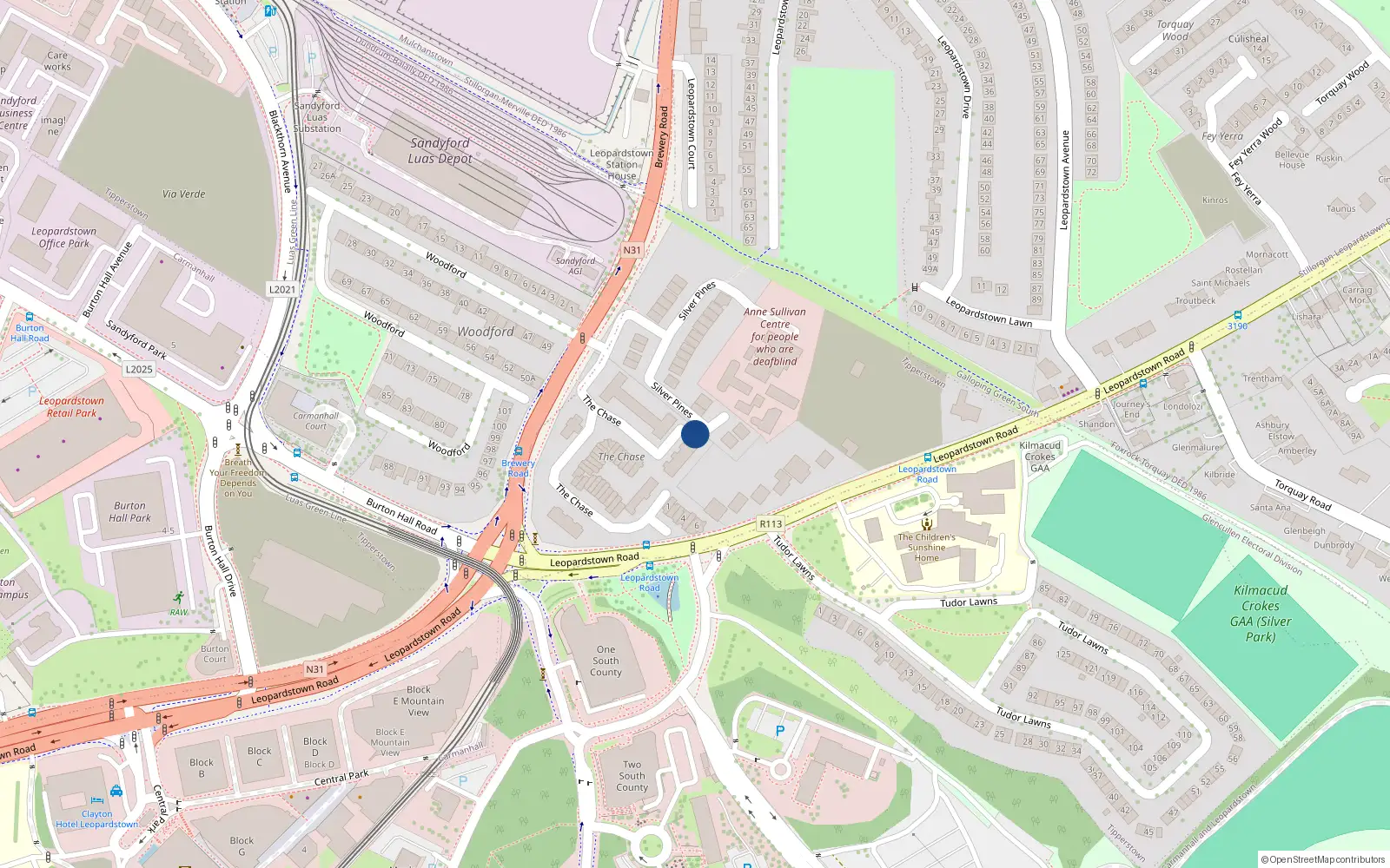 Overhead map showing the location of 8 Minstrel Court, Leopardstown