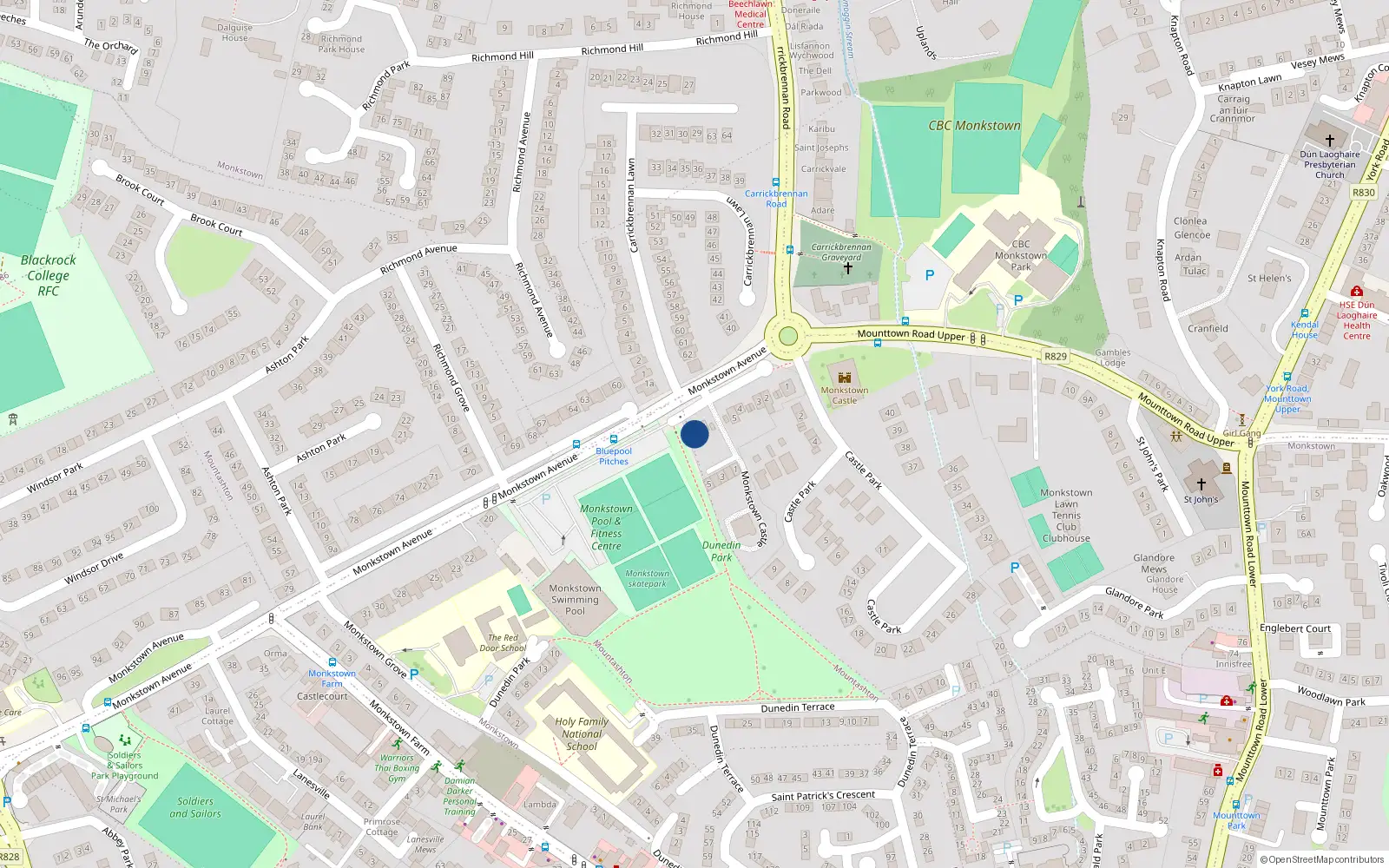 Overhead map showing the location of 8 Monkstown Avenue, Monkstown, Co. Dublin