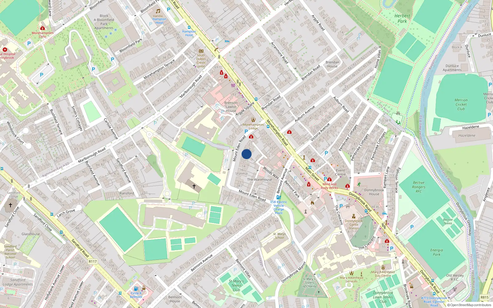 Overhead map showing the location of 8 Mount Eden Road, Donnybrook