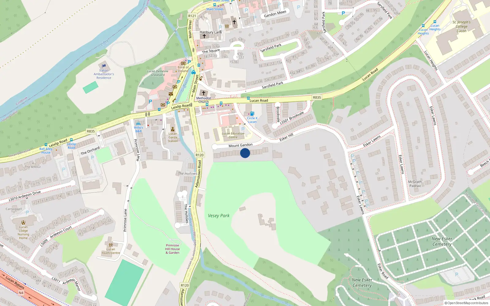 Overhead map showing the location of 8 Mount Gandon, Lucan, Dublin