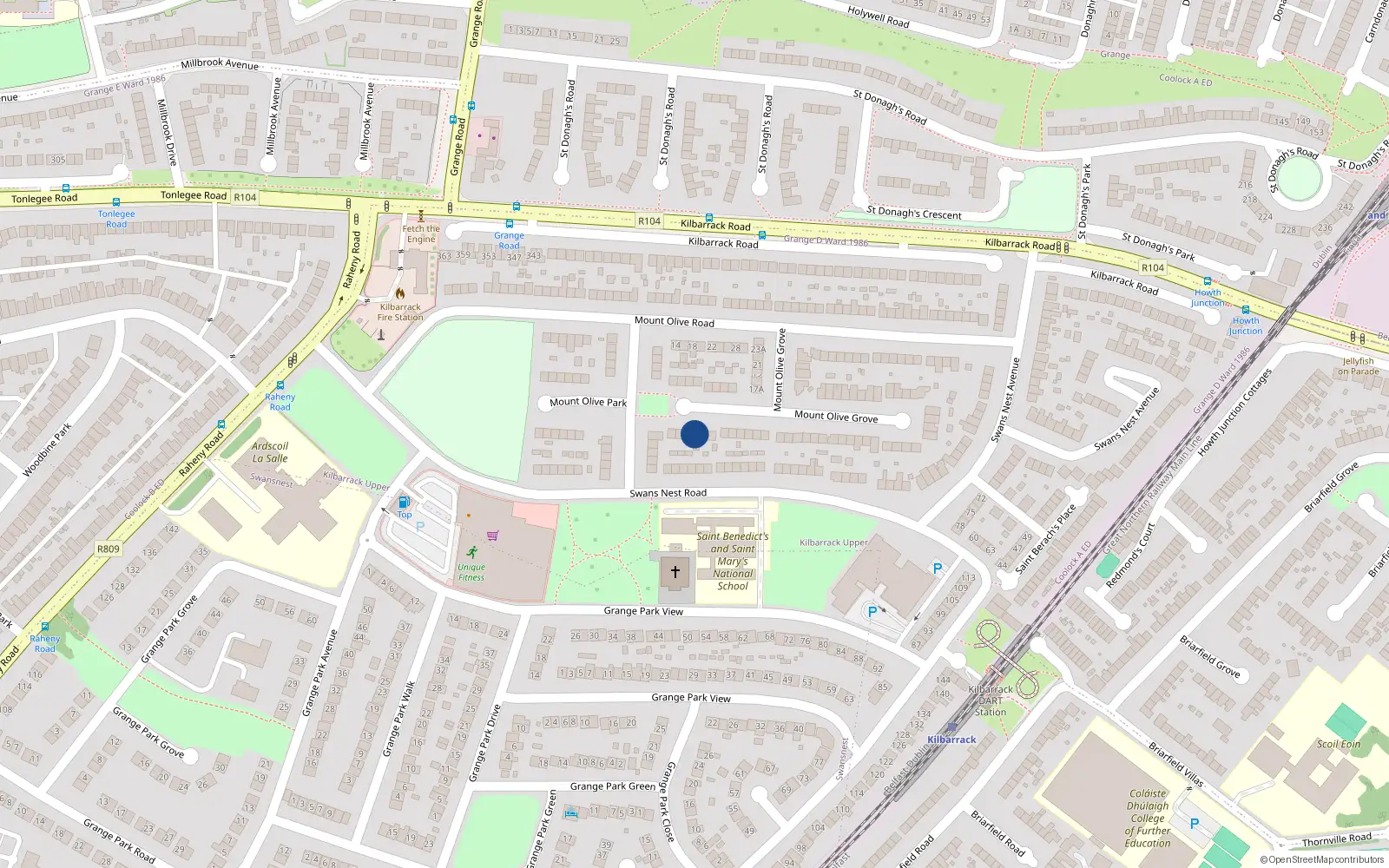 Overhead map showing the location of 8 Mount Olive Grove, Dublin 5