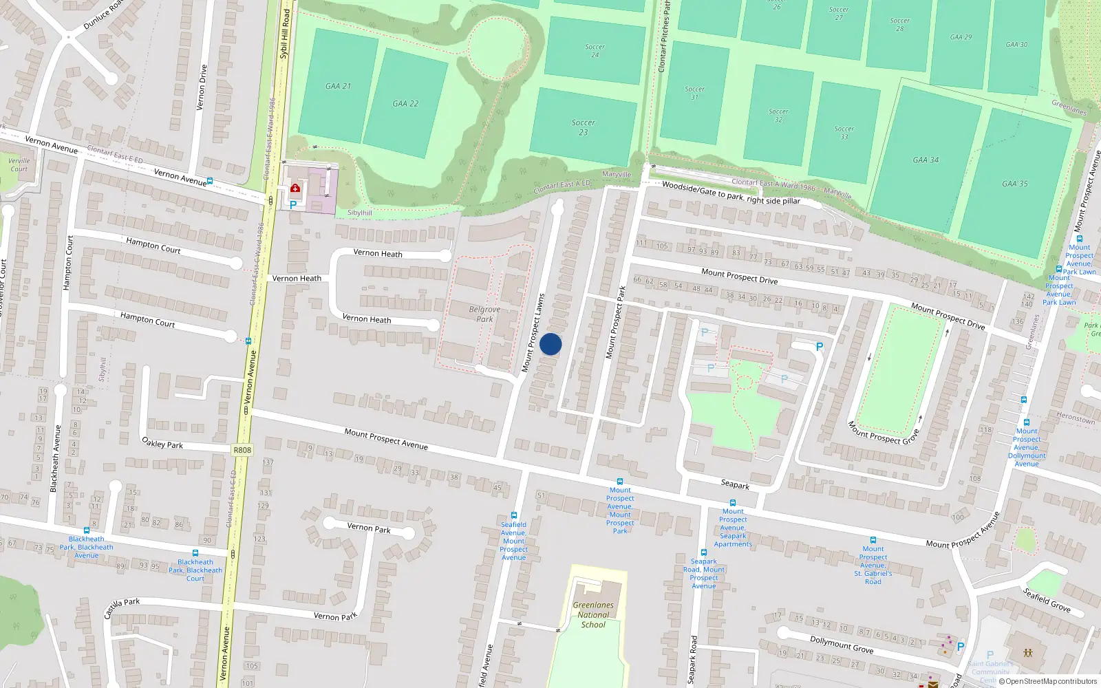 Overhead map showing the location of 8 Mount Prospect Lawns, Dublin 3