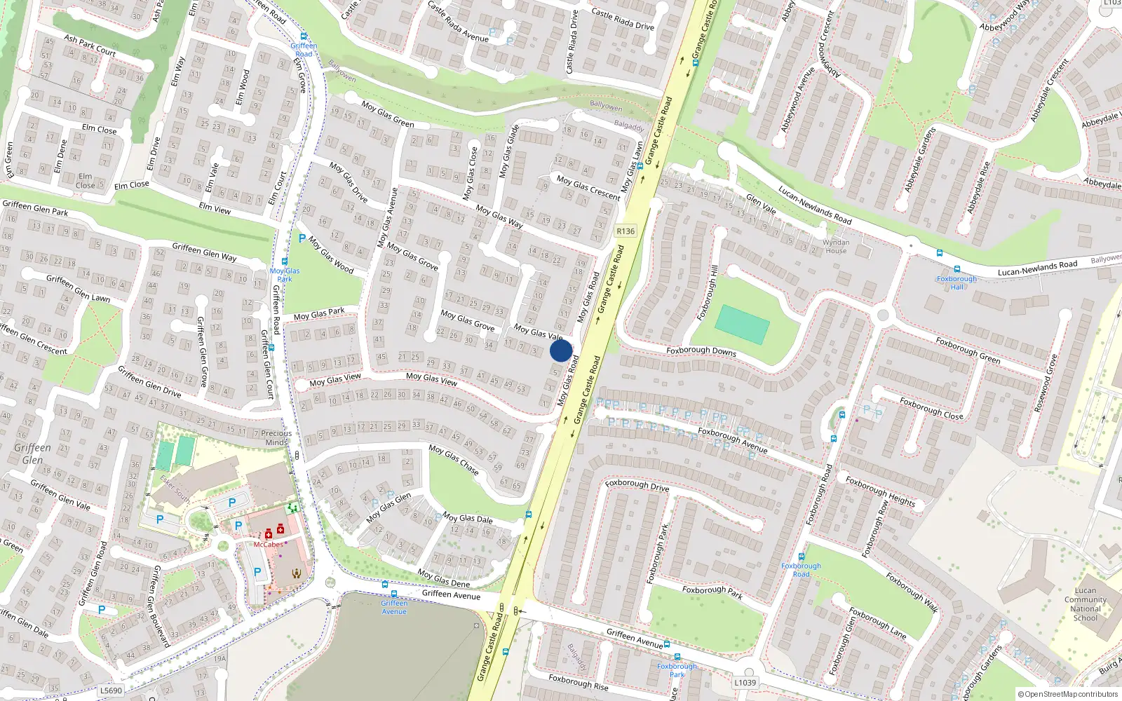 Overhead map showing the location of 8 Moy Glas Road, Lucan