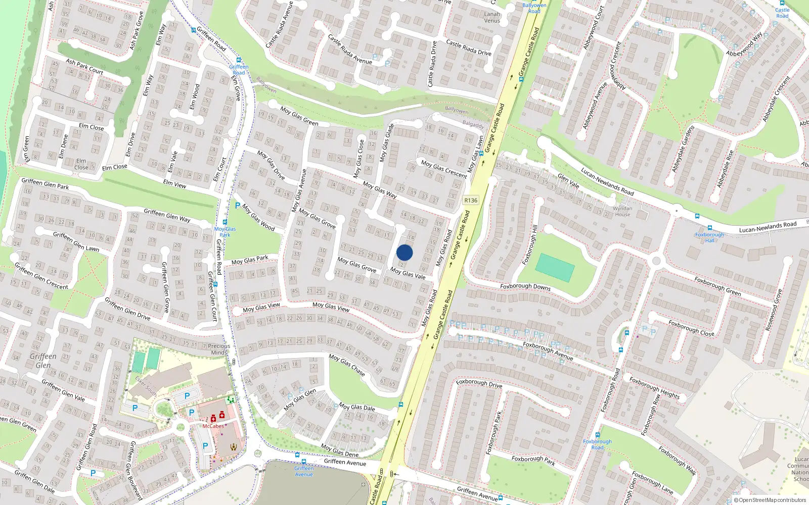 Overhead map showing the location of 8 Moy Glas Vale, Lucan, Dublin
