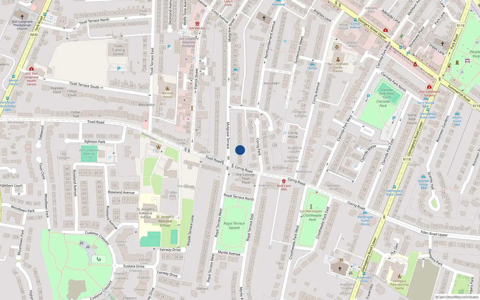 Overhead map showing the location of 8 Mulgrave Terrace, Co Dublin