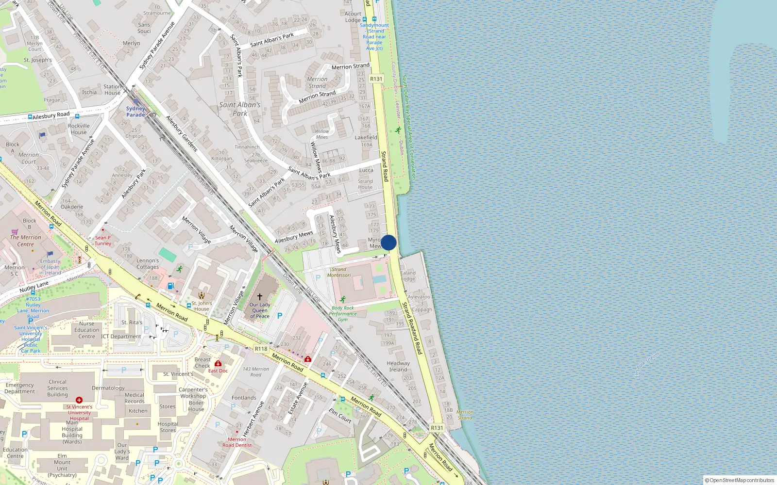Overhead map showing the location of 8 Myross Mews, Sandymount Dublin 4