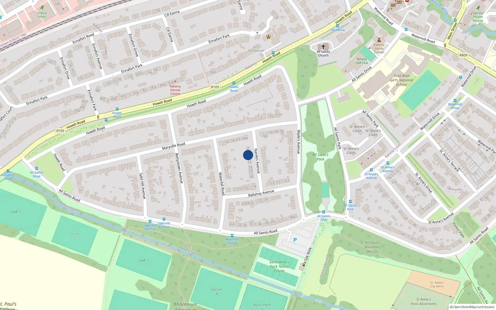 Overhead map showing the location of 8 Nanikin Avenue, Dublin 5