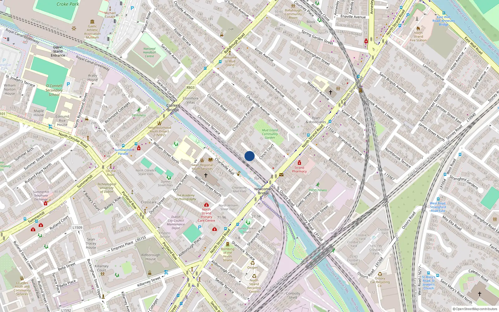 Overhead map showing the location of 8 Newcomen Avenue, North Strand, Dublin 3
