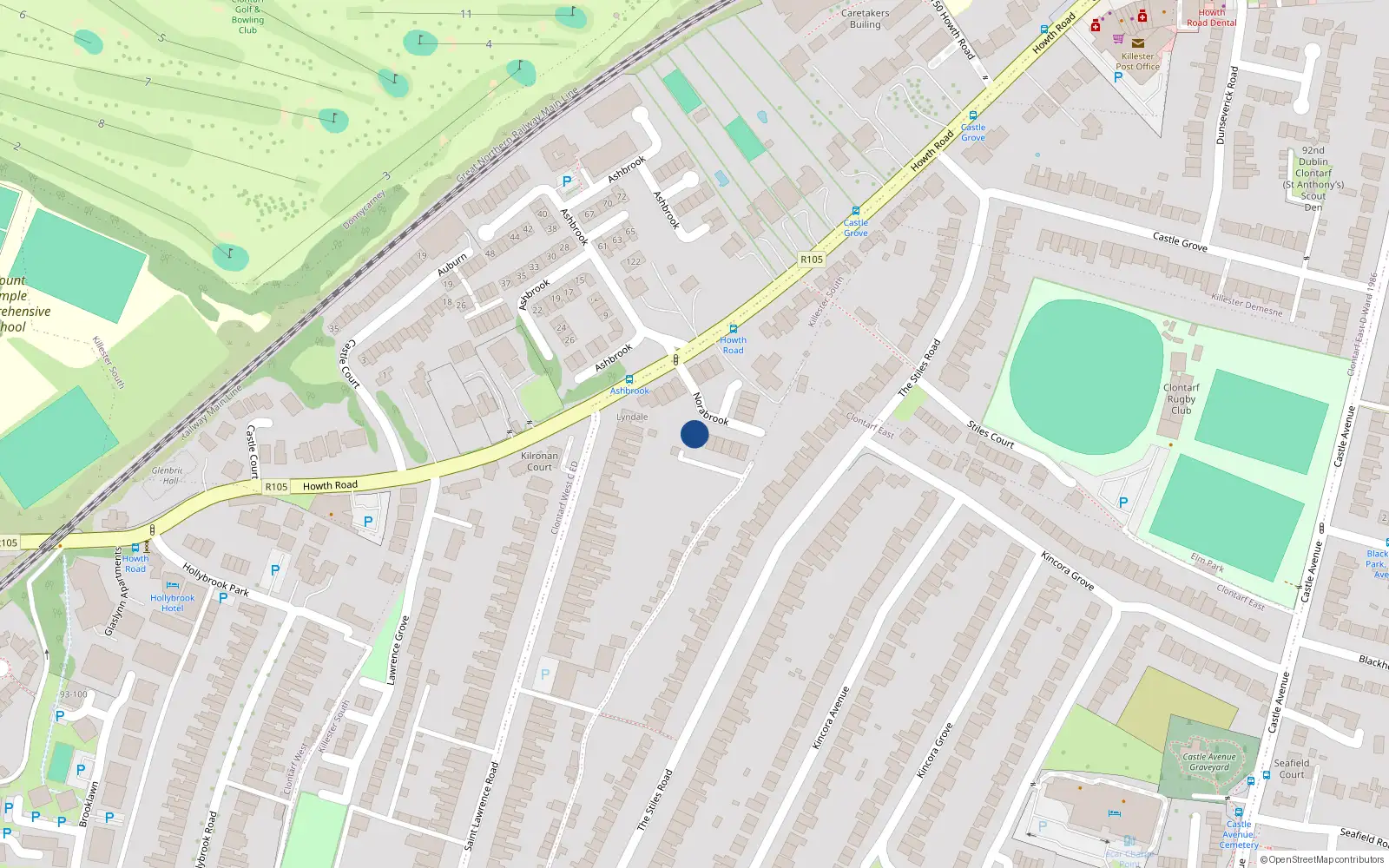 Overhead map showing the location of 8 Norabrook, Dublin 3