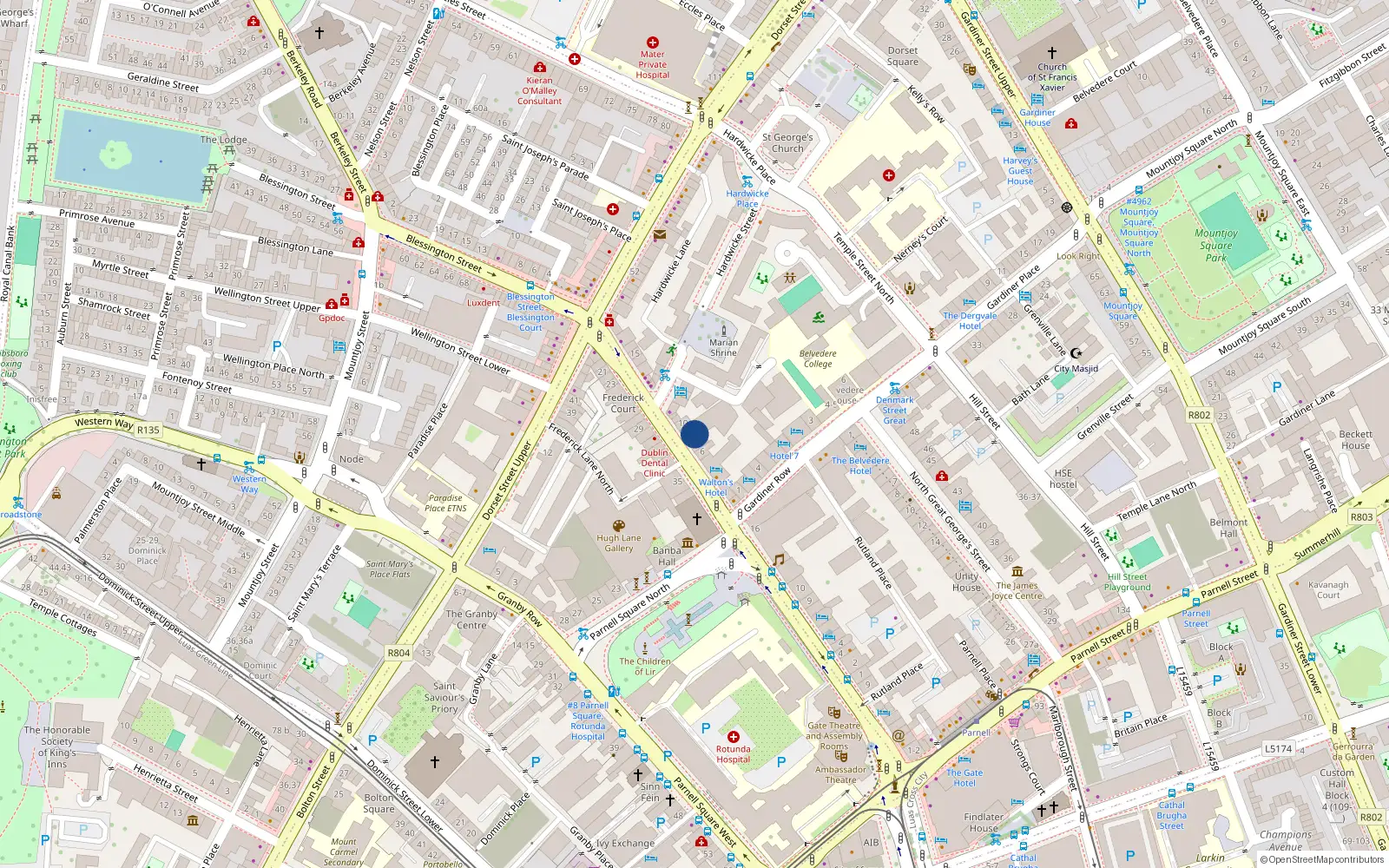 Overhead map showing the location of 8 Frederick Street North, Dublin 1