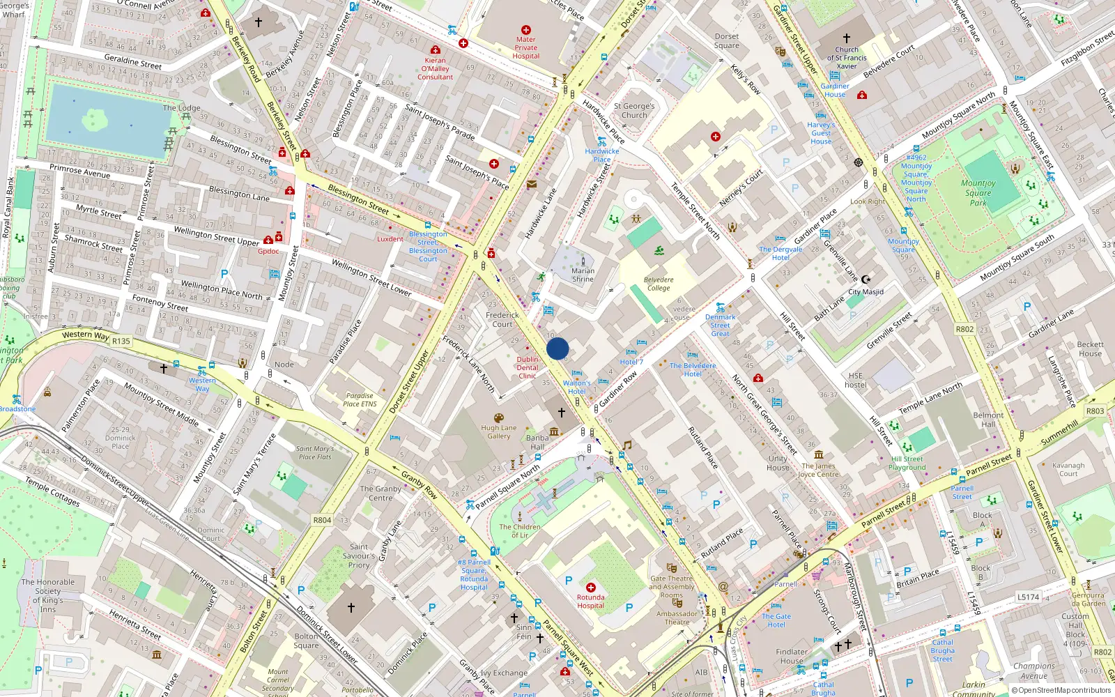 Overhead map showing the location of 8 Frederick Street North, Dublin 1