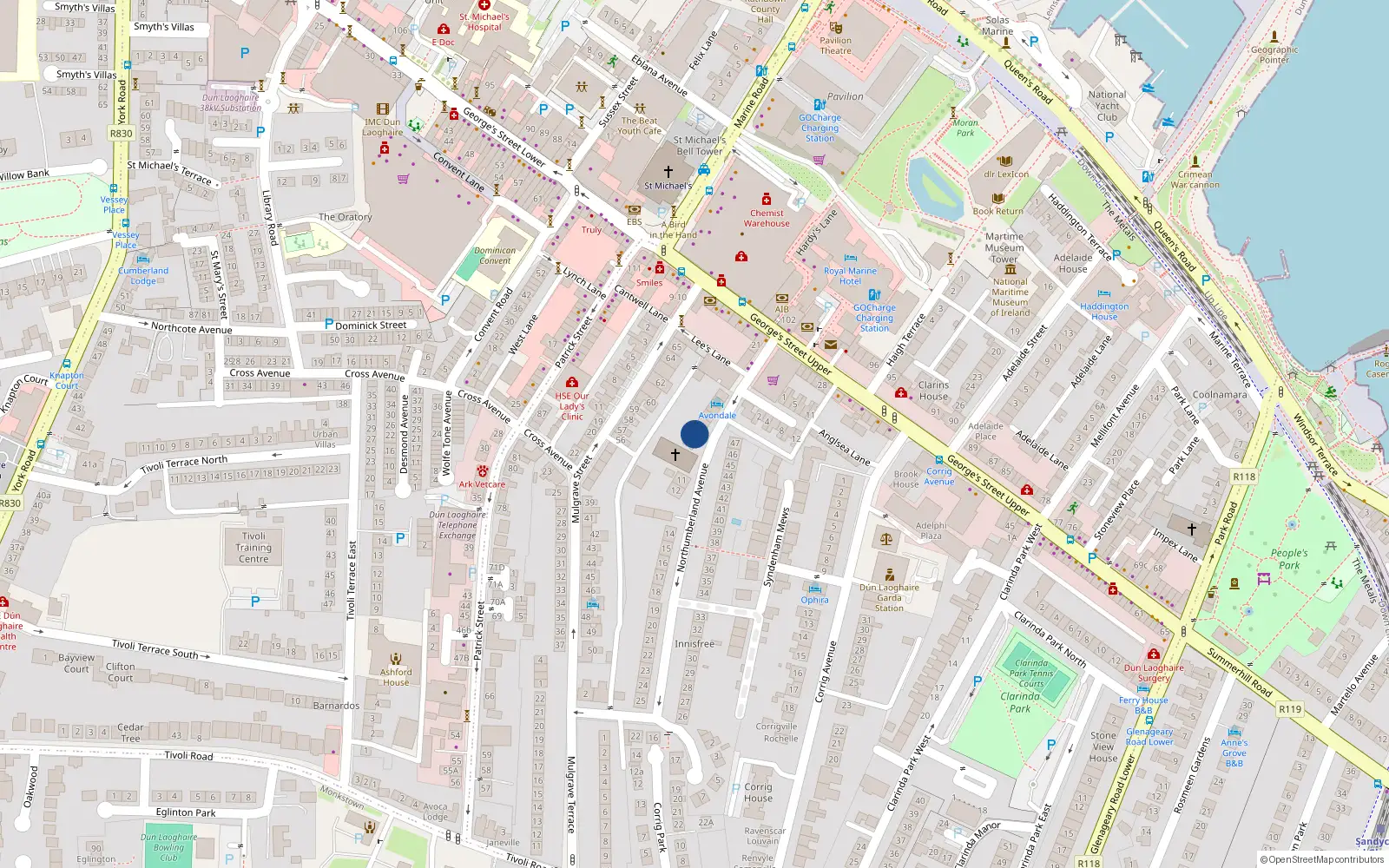 Overhead map showing the location of 8 Northumberland Avenue, Dublin