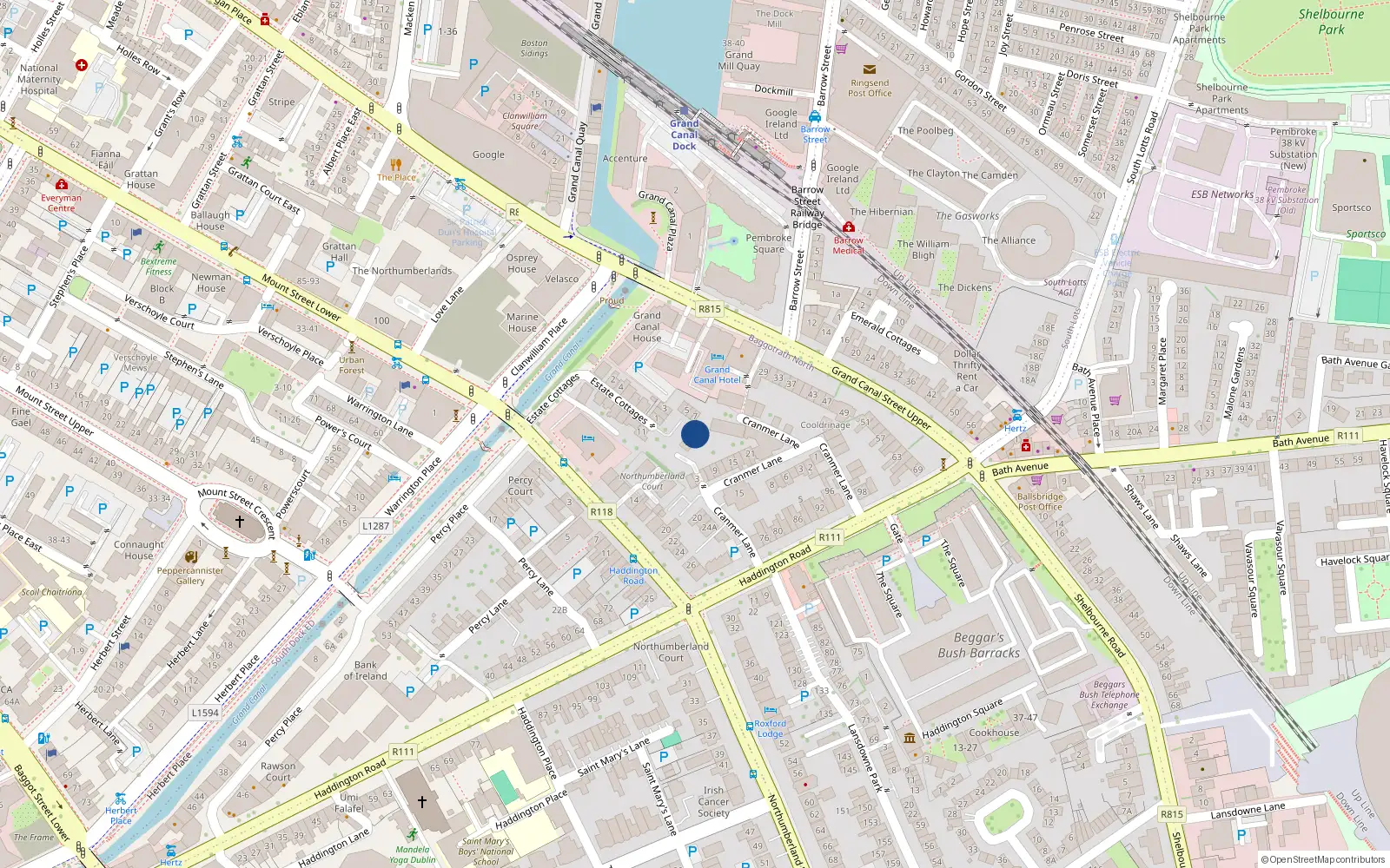 Overhead map showing the location of 8 Northumberland Place, Dublin 4