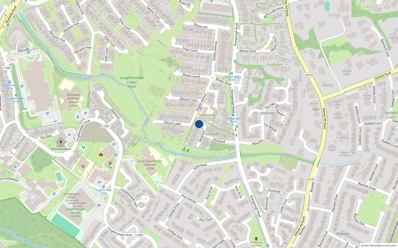 Overhead map showing the location of 8 Norwood, Shanganagh Road, Ballybrack