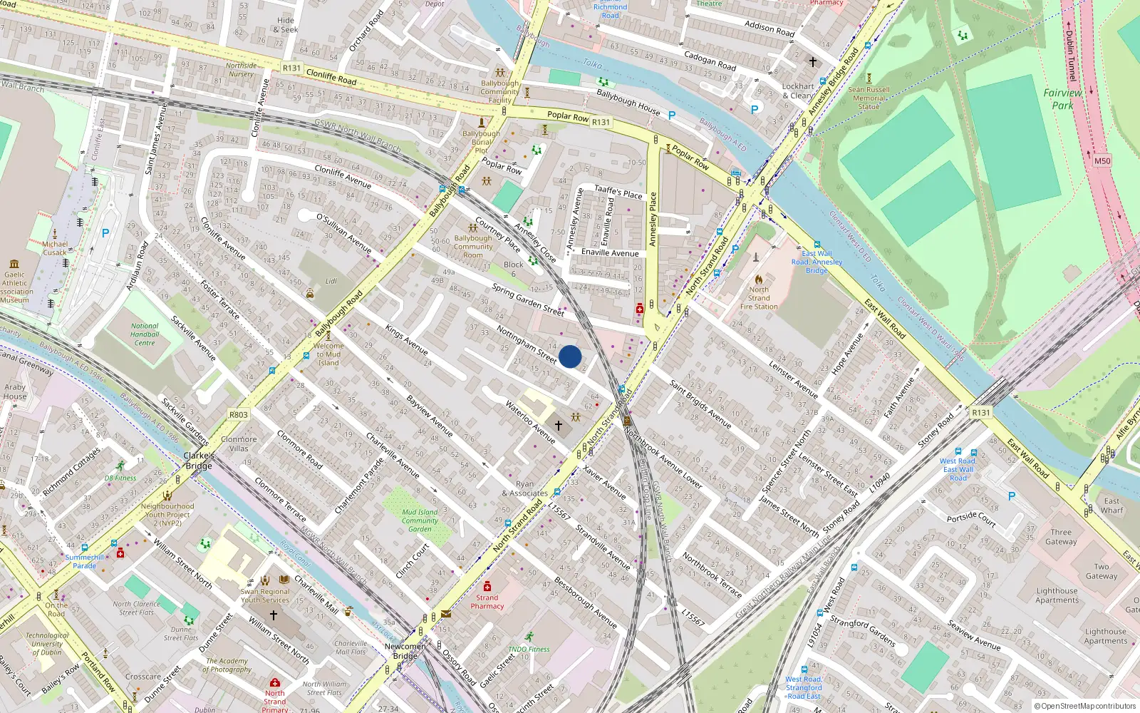 Overhead map showing the location of 8 Nottingham Street, Dublin 3
