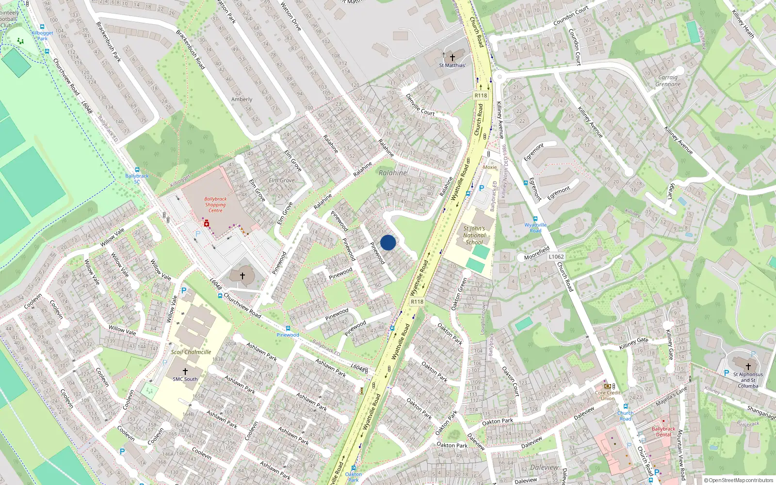 Overhead map showing the location of 8 Oakton Drive, Ballybrack, Dublin