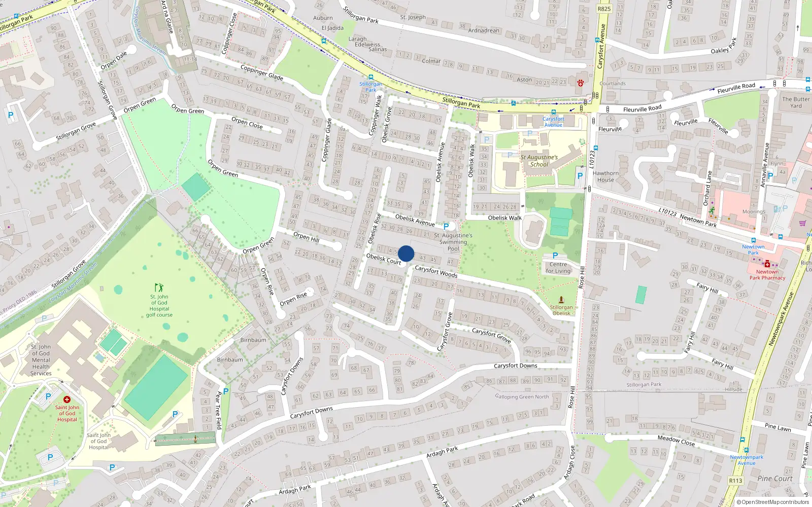 Overhead map showing the location of 8 Obelisk Court, Blackrock