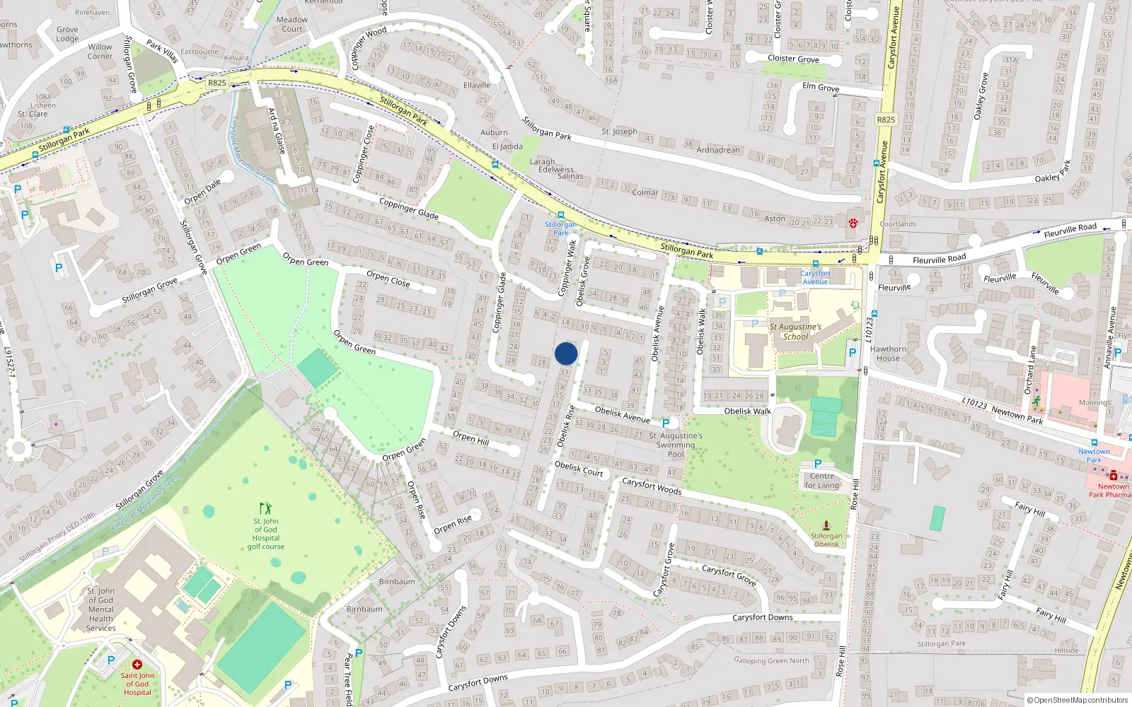 Overhead map showing the location of 8 Obelisk Rise, St Augustines Park, Blackrock