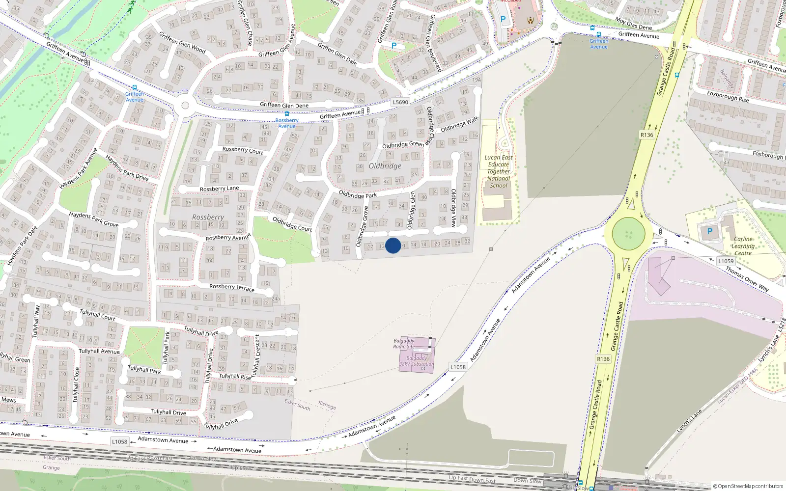 Overhead map showing the location of 8 Oldbridge Glen, Lucan, Dublin