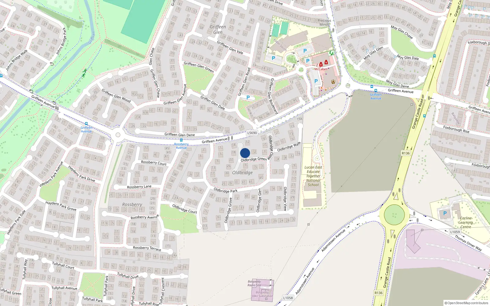 Overhead map showing the location of 8 Oldbridge Green, Lucan