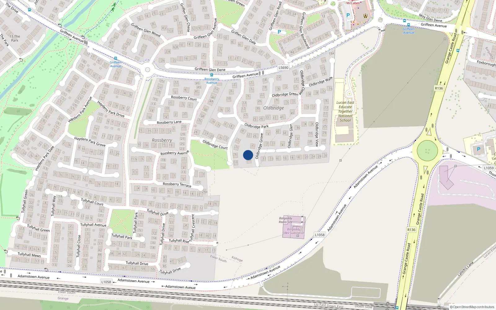 Overhead map showing the location of 8 Oldbridge Grove, Lucan, Dublin