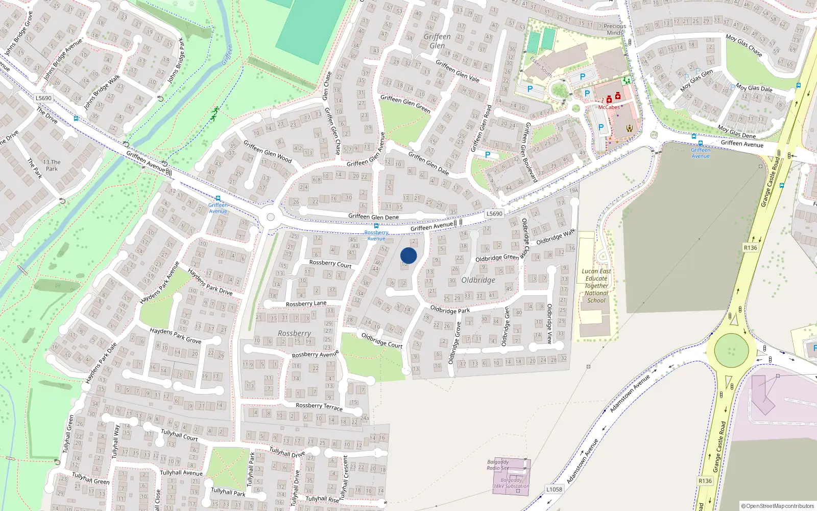 Overhead map showing the location of 8 Oldbridge Park, Lucan