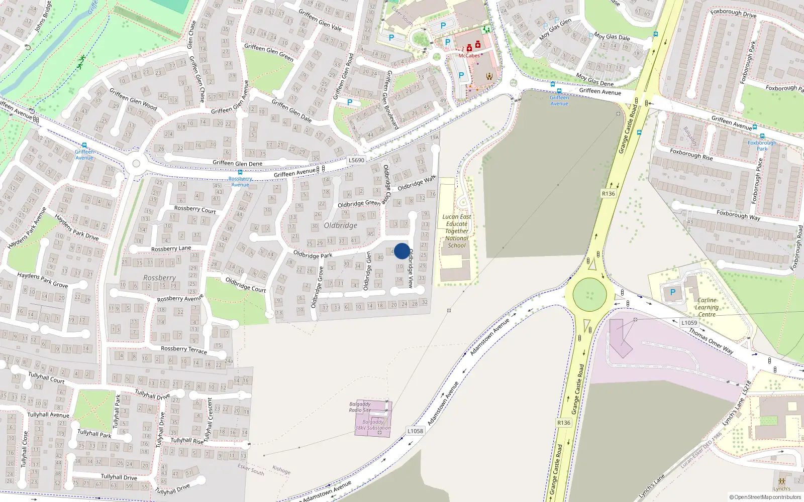 Overhead map showing the location of 8 Oldbridge View, Lucan, Co Dublin