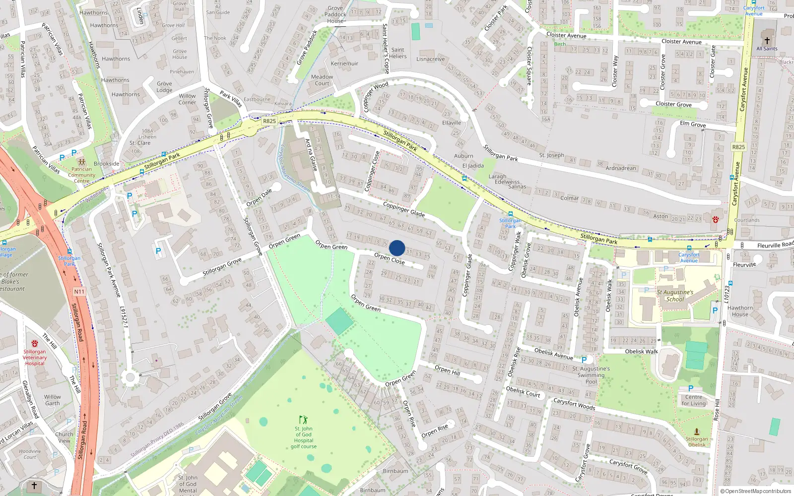 Overhead map showing the location of 8 Orpen Close, Stillorgan Grove, Blackrock