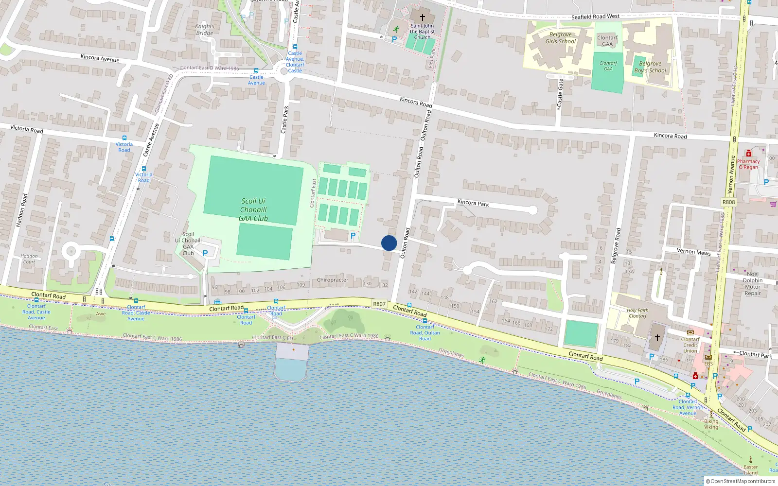 Overhead map showing the location of 8 Oulton Road, Clontarf, Dublin 3