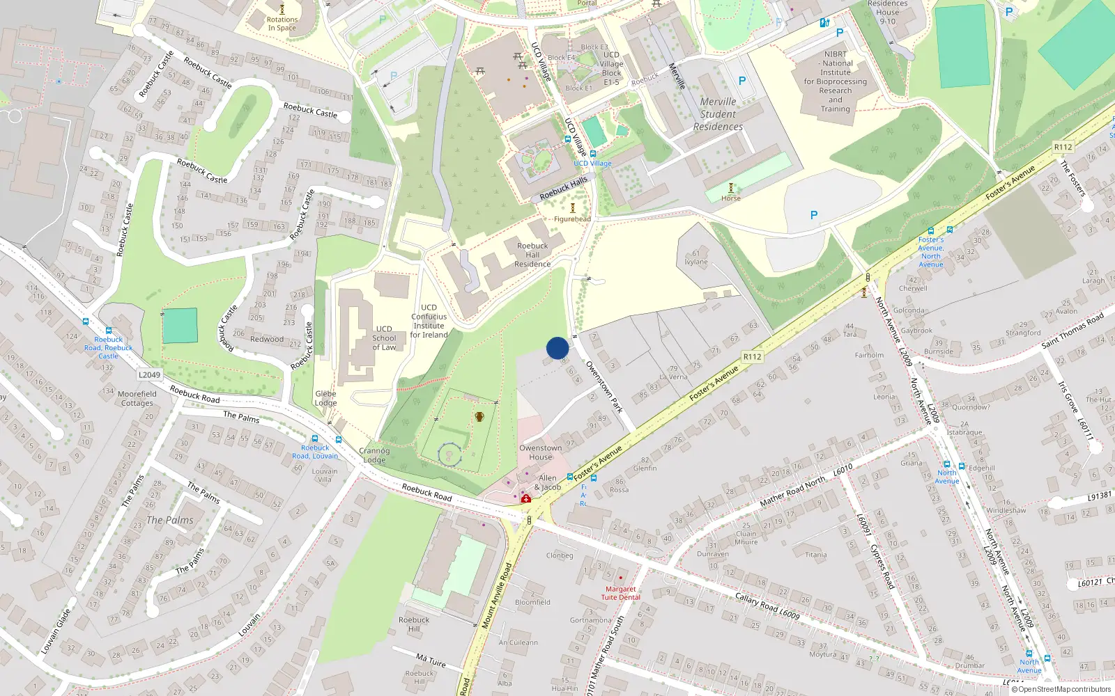 Overhead map showing the location of 8 Owenstown Park, Off Foster Avenue Mount Merrion, Blackrock