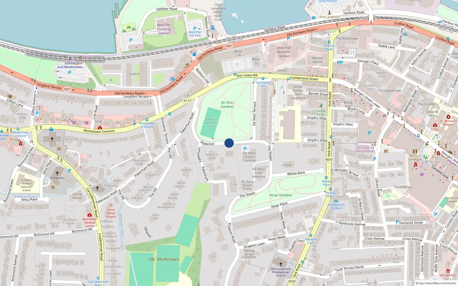 Overhead map showing the location of 8 Pakenham, Sloperton, Monkstown