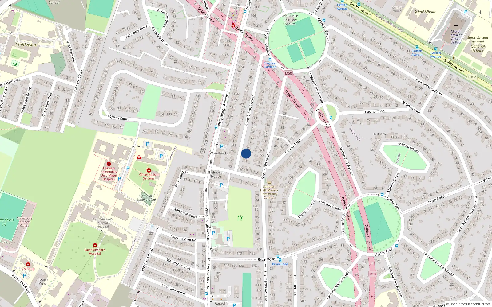 Overhead map showing the location of 8 Philipsburgh Terrace, Dublin 3