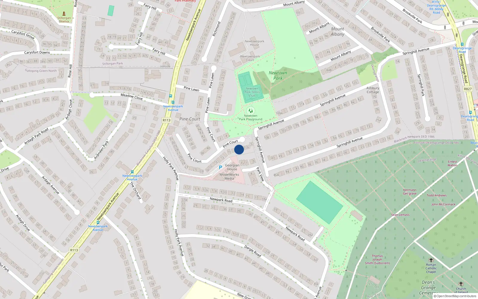 Overhead map showing the location of 8 Pine Court, Newtownpark Avenue, Blackrock