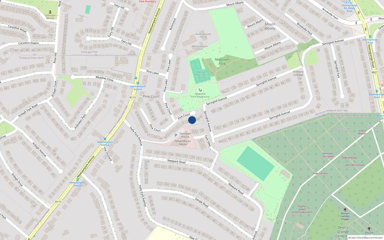Overhead map showing the location of 8 Pine Court, Blackrock