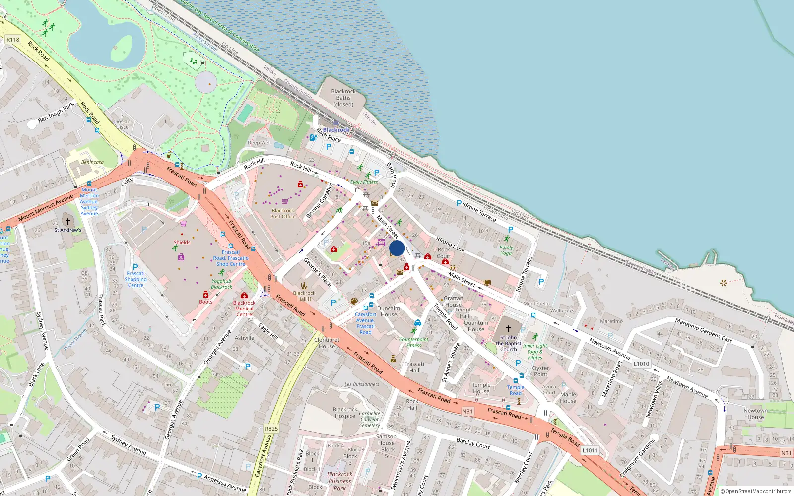 Overhead map showing the location of 8 Prince Edward Terrace Lr, Blackrock, Co. Dublin