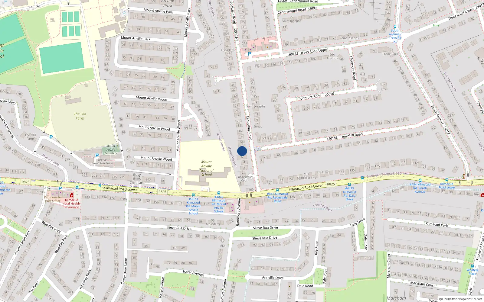 Overhead map showing the location of 8 Redesdale Road, Blackrock