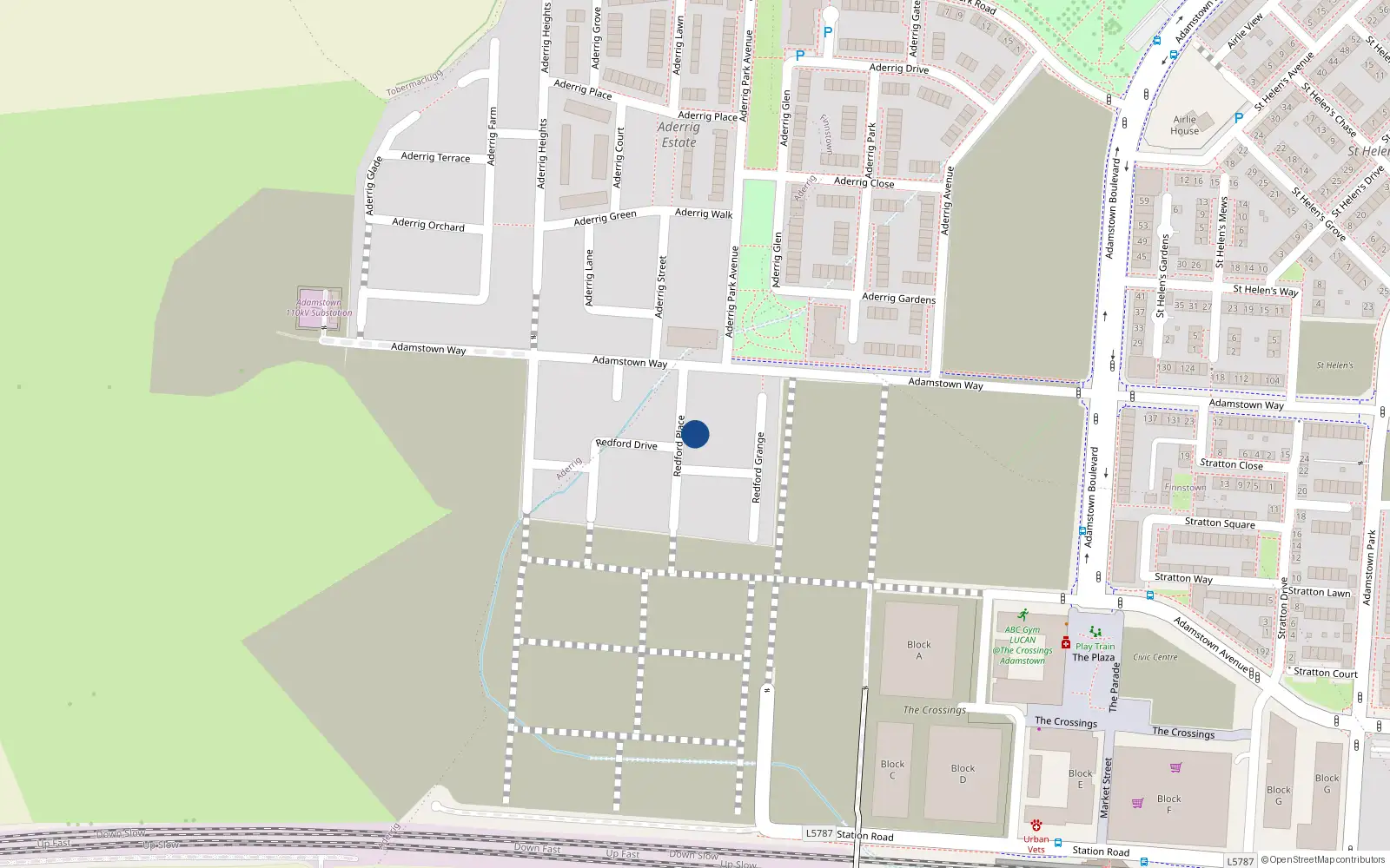 Overhead map showing the location of 8 Redford Place, Lucan